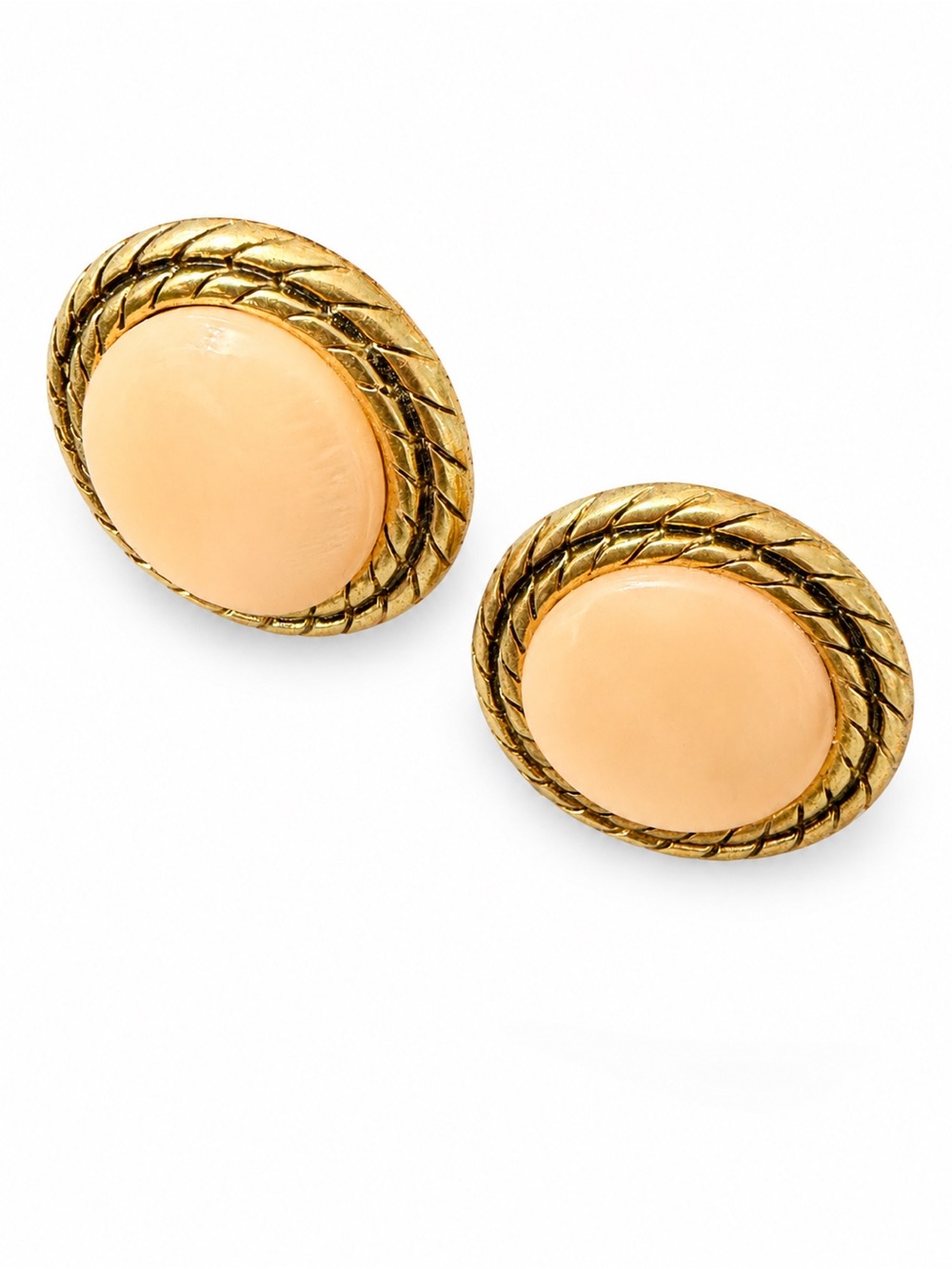 Gold-Tone Peach Oval Clip Earrings